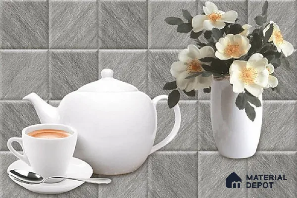 TL 01943 C Ash Grey & Ice White Highlighter 2 18 x 12 inch Glossy Finish Ceramic Wall Tile - 6 mm