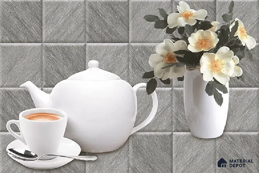 TL 01943 C Ash Grey & Ice White Highlighter 2 18 x 12 inch Glossy Finish Ceramic Wall Tile - 6 mm