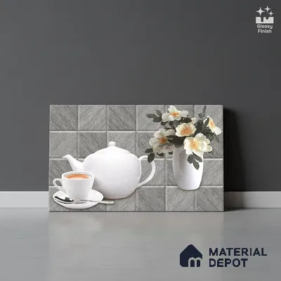 TL 01943 C Ash Grey & Ice White Highlighter 2 18 x 12 inch Glossy Finish Ceramic Wall Tile - 6 mm