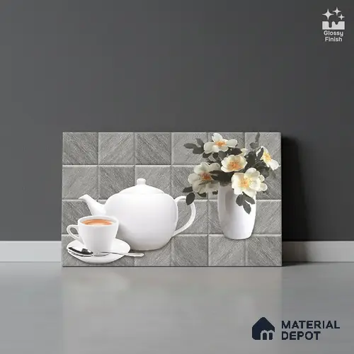 TL 01943 C Ash Grey & Ice White Highlighter 2 18 x 12 inch Glossy Finish Ceramic Wall Tile - 6 mm