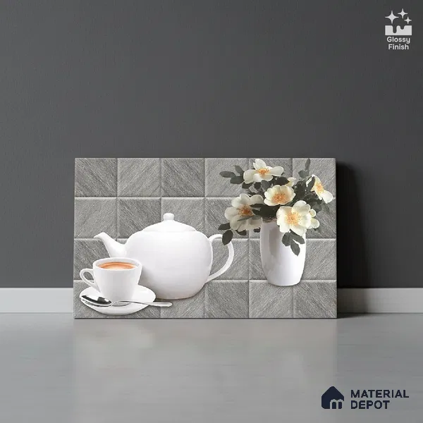 TL 01943 C Ash Grey & Ice White Highlighter 2 18 x 12 inch Glossy Finish Ceramic Wall Tile - 6 mm