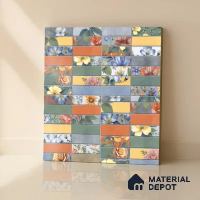 Faux Subway Wall Tile TL 04392 B Blash Floral Green 1 ft x 1 ft Matte Finish Ceramic Tile - 9 mm | Suitable For Kitchen, Bathroom, Dining Area | Please Expect a Slight Variation of Pattern