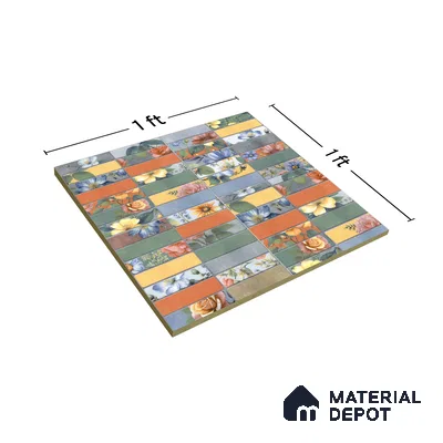 Faux Subway Wall Tile TL 04392 B Blash Floral Green 1 ft x 1 ft Matte Finish Ceramic Tile - 9 mm | Suitable For Kitchen, Bathroom, Dining Area | Please Expect a Slight Variation of Pattern