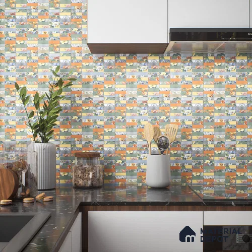 Faux Subway Wall Tile TL 04392 B Blash Floral Green 1 ft x 1 ft Matte Finish Ceramic Tile - 9 mm | Suitable For Kitchen, Bathroom, Dining Area | Please Expect a Slight Variation of Pattern