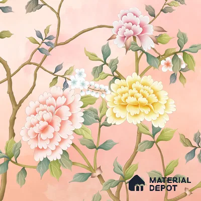 Blossom, Peach Chinoiserie Wallpaper, Customised Sukoon Series Soft Feel Chinoserie Design (Customised Size Wallpaper)