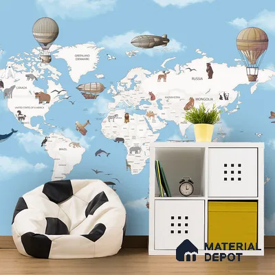 Exploring the World by Air & Sea Animal | WP 04076 Canvas Texture Finish Map Style luxurious Customized size Wallpaper | 250 GSM WP01CNF Paper | (MOQ = 30 Sq. Ft.) | Design change not possible