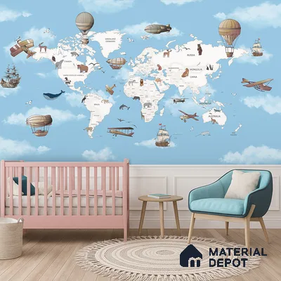 Exploring the World by Air & Sea Animal | WP 04076 Canvas Texture Finish Map Style luxurious Customized size Wallpaper | 250 GSM WP01CNF Paper | (MOQ = 30 Sq. Ft.) | Design change not possible
