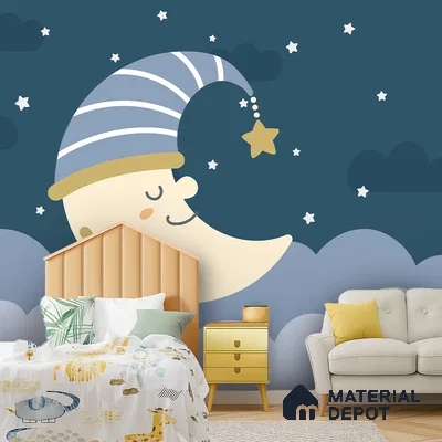 Stars Before Sleep Animals At Night With Stars | WP 04065 B Non Woven Matte Finish Space Style Premium Customized size Wallpaper | 150 GSM WP01MTF Paper | (MOQ = 30 Sq. Ft.)
