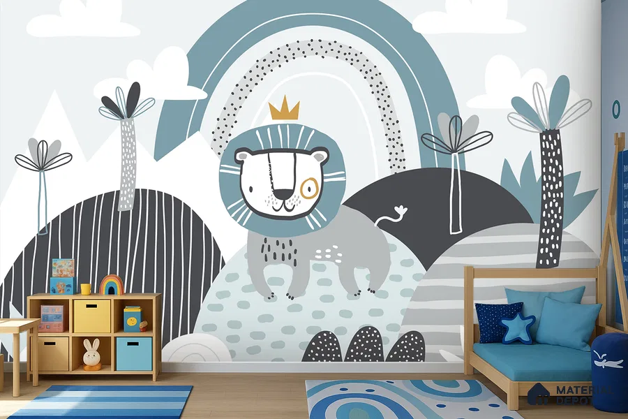 Born to Be Brave Artistic Lion In Jungle | WP 04051 B Non Woven Matte Finish Animal Print Style Premium Customized size Wallpaper | 150 GSM WP01MTF Paper | (MOQ = 30 Sq. Ft.)