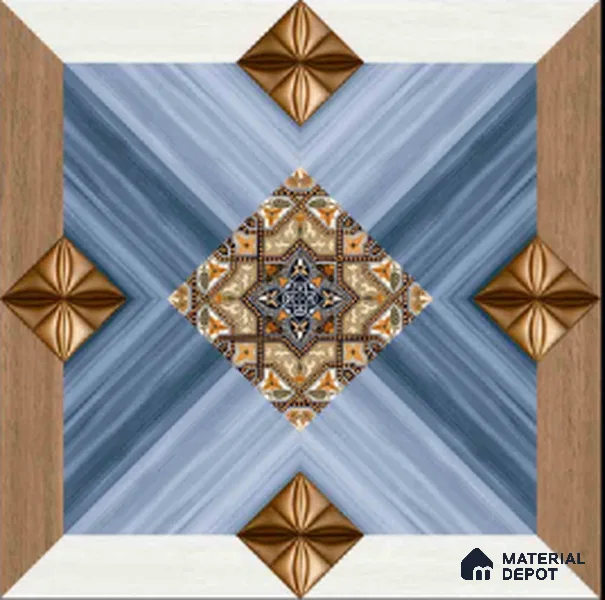 TL 00451 Blue & Brown 2 ft x 2 ft Matte Finish Digital Porcelain Floor & Wall Tile - 9.5 mm | Please Expect a Slight Variation of Pattern
