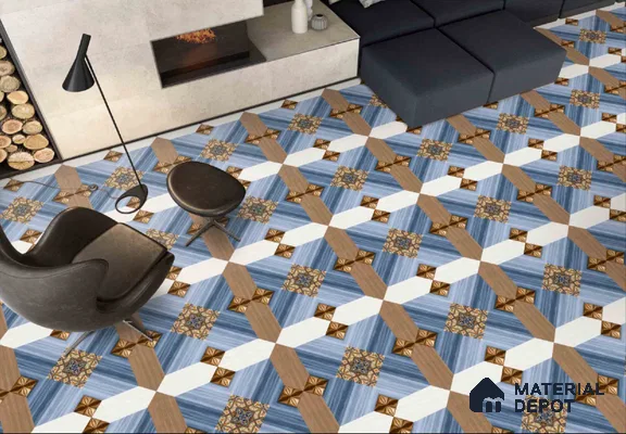 TL 00451 Blue & Brown 2 ft x 2 ft Matte Finish Digital Porcelain Floor & Wall Tile - 9.5 mm | Please Expect a Slight Variation of Pattern