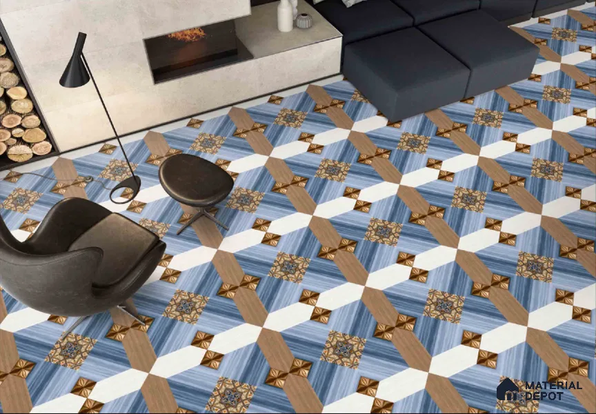 TL 00451 Blue & Brown 2 ft x 2 ft Matte Finish Digital Porcelain Floor & Wall Tile - 9.5 mm | Please Expect a Slight Variation of Pattern