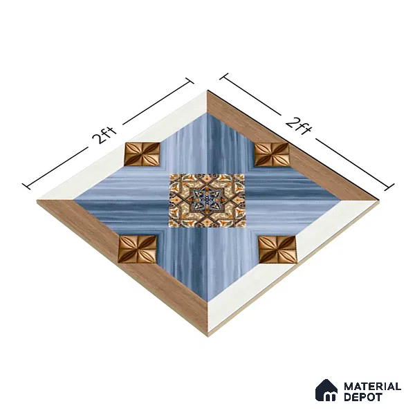 TL 00451 Blue & Brown 2 ft x 2 ft Matte Finish Digital Porcelain Floor & Wall Tile - 9.5 mm | Please Expect a Slight Variation of Pattern