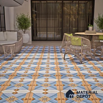 TL 00451 Blue & Brown 2 ft x 2 ft Matte Finish Digital Porcelain Floor & Wall Tile - 9.5 mm | Please Expect a Slight Variation of Pattern