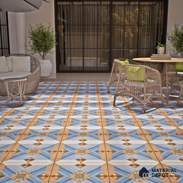 TL 00451 Blue & Brown 2 ft x 2 ft Matte Finish Digital Porcelain Floor & Wall Tile - 9.5 mm | Please Expect a Slight Variation of Pattern