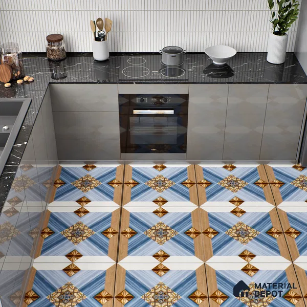 TL 00451 Blue & Brown 2 ft x 2 ft Matte Finish Digital Porcelain Floor & Wall Tile - 9.5 mm | Please Expect a Slight Variation of Pattern