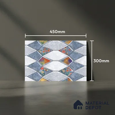 TL 01884 B White & Blue Highlighter 1 18 x 12 inch Glossy Finish Ceramic Wall Tile - 6 mm