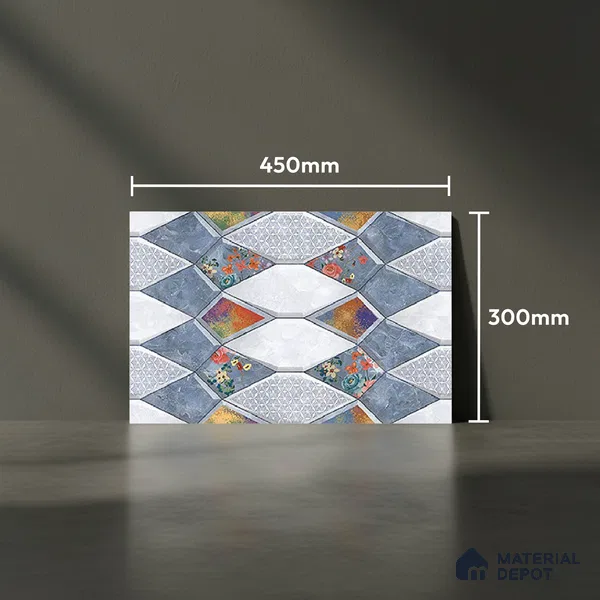 TL 01884 B White & Blue Highlighter 1 18 x 12 inch Glossy Finish Ceramic Wall Tile - 6 mm