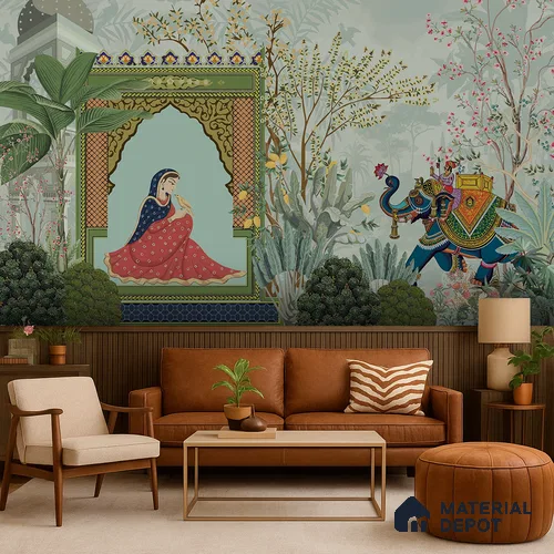 Maharani Bagh Earthy Orchid Weave Design | WP 04171 Non Woven Matte Finish Tropical,Pichwai Style Premium Customized size Wallpaper | 150 GSM WP01MTF Paper | (MOQ = 30 Sq. Ft.)