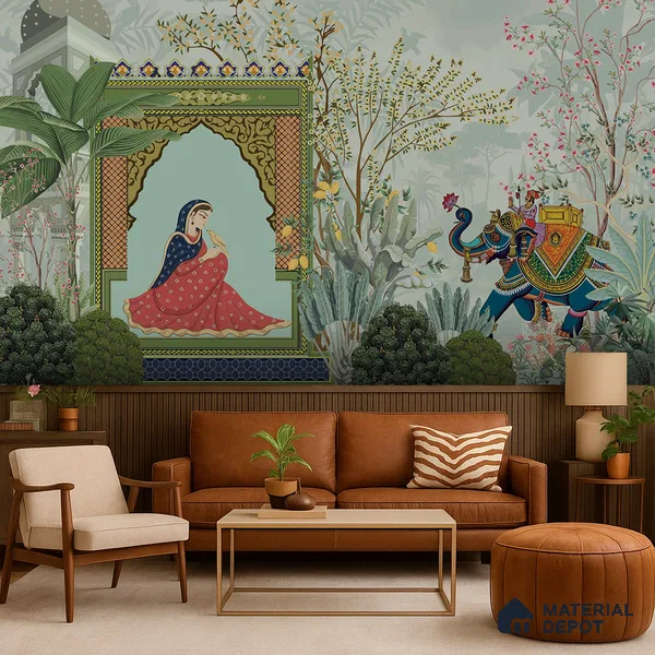 Maharani Bagh Earthy Orchid Weave Design | WP 04171 Non Woven Matte Finish Tropical,Pichwai Style Premium Customized size Wallpaper | 150 GSM WP01MTF Paper | (MOQ = 30 Sq. Ft.)