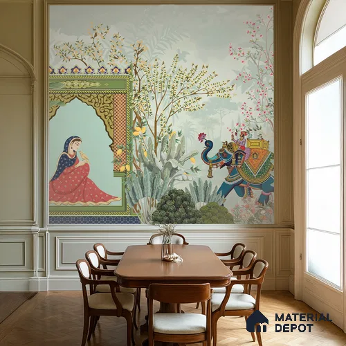 Maharani Bagh Earthy Orchid Weave Design | WP 04171 Non Woven Matte Finish Tropical,Pichwai Style Premium Customized size Wallpaper | 150 GSM WP01MTF Paper | (MOQ = 30 Sq. Ft.)