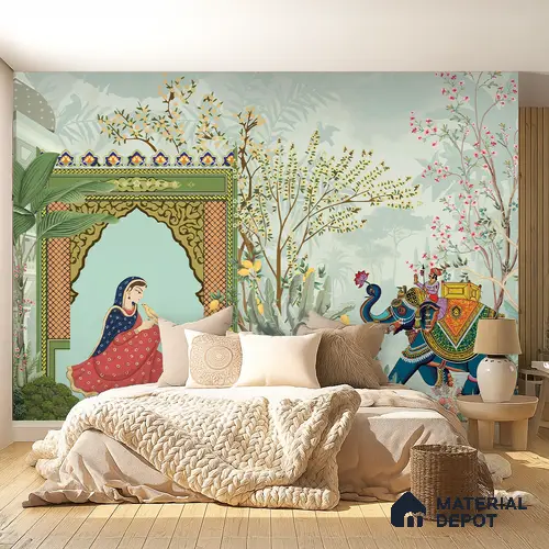 Maharani Bagh Earthy Orchid Weave Design | WP 04171 Non Woven Matte Finish Tropical,Pichwai Style Premium Customized size Wallpaper | 150 GSM WP01MTF Paper | (MOQ = 30 Sq. Ft.)