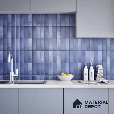 Faux Subway Wall Tile TL 06372 Radiant Blue 2 ft x 1 ft Ceramic Matte Finish Tile - 9 mm | Suitable For Kitchen, Bathroom Walls and Backsplashes | Please Expect a Slight Variation of Pattern