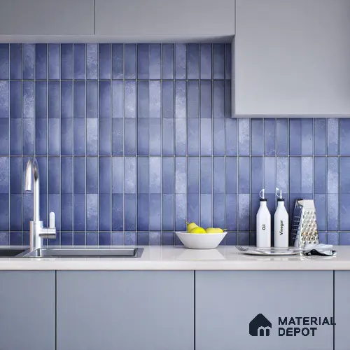 Faux Subway Wall Tile TL 06372 Radiant Blue 2 ft x 1 ft Ceramic Matte Finish Tile - 9 mm | Suitable For Kitchen, Bathroom Walls and Backsplashes | Please Expect a Slight Variation of Pattern