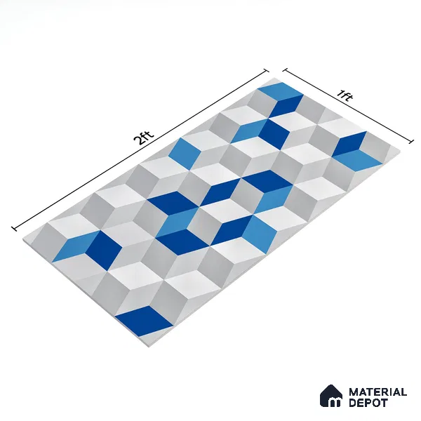 3D Wall Tile TL 06512  SR BL 4041 Highlighter 1 24 inch x 12 inch Ceramic Glossy Finish - 8 mm | Suitable for Accent / Feature Walls, Bathroom, Kitchen Wall & Backsplashes (Sample)