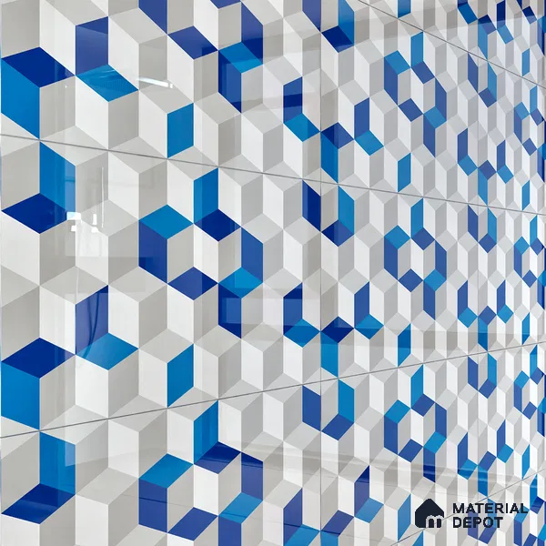 3D Wall Tile TL 06512  SR BL 4041 Highlighter 1 24 inch x 12 inch Ceramic Glossy Finish - 8 mm | Suitable for Accent / Feature Walls, Bathroom, Kitchen Wall & Backsplashes (Sample)