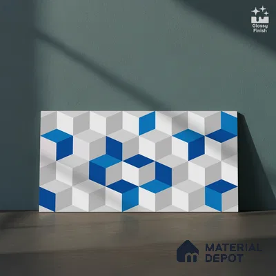 3D Wall Tile TL 06512  SR BL 4041 Highlighter 1 24 inch x 12 inch Ceramic Glossy Finish - 8 mm | Suitable for Accent / Feature Walls, Bathroom, Kitchen Wall & Backsplashes (Sample)