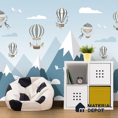 Adventure Wall Hot Air Balloons Over Mountains | WP 04061 Canvas Texture Finish Abstract Style luxurious Customized size Wallpaper | 250 GSM WP01CNF Paper | (MOQ = 30 Sq. Ft.) | Design change not possible