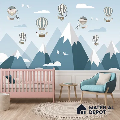 Adventure Wall Hot Air Balloons Over Mountains | WP 04061 Canvas Texture Finish Abstract Style luxurious Customized size Wallpaper | 250 GSM WP01CNF Paper | (MOQ = 30 Sq. Ft.) | Design change not possible