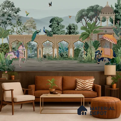 A Walk Through the Royal Garden | WP 04190 Non Woven Matte Finish Indian Style Premium Customized size Wallpaper | 150 GSM WP01MTF Paper | (MOQ = 30 Sq. Ft.)