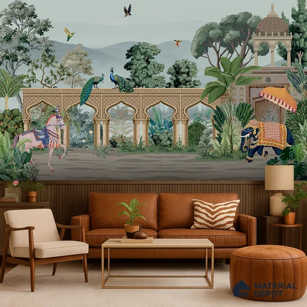 A Walk Through the Royal Garden | WP 04190 Non Woven Matte Finish Indian Style Premium Customized size Wallpaper | 150 GSM WP01MTF Paper | (MOQ = 30 Sq. Ft.)