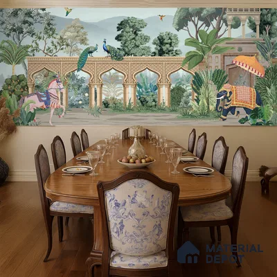 A Walk Through the Royal Garden | WP 04190 Non Woven Matte Finish Indian Style Premium Customized size Wallpaper | 150 GSM WP01MTF Paper | (MOQ = 30 Sq. Ft.)
