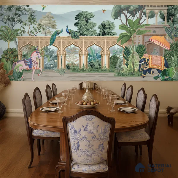 A Walk Through the Royal Garden | WP 04190 Non Woven Matte Finish Indian Style Premium Customized size Wallpaper | 150 GSM WP01MTF Paper | (MOQ = 30 Sq. Ft.)
