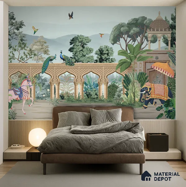 A Walk Through the Royal Garden | WP 04190 Non Woven Matte Finish Indian Style Premium Customized size Wallpaper | 150 GSM WP01MTF Paper | (MOQ = 30 Sq. Ft.)