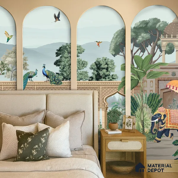 A Walk Through the Royal Garden | WP 04190 Non Woven Matte Finish Indian Style Premium Customized size Wallpaper | 150 GSM WP01MTF Paper | (MOQ = 30 Sq. Ft.)