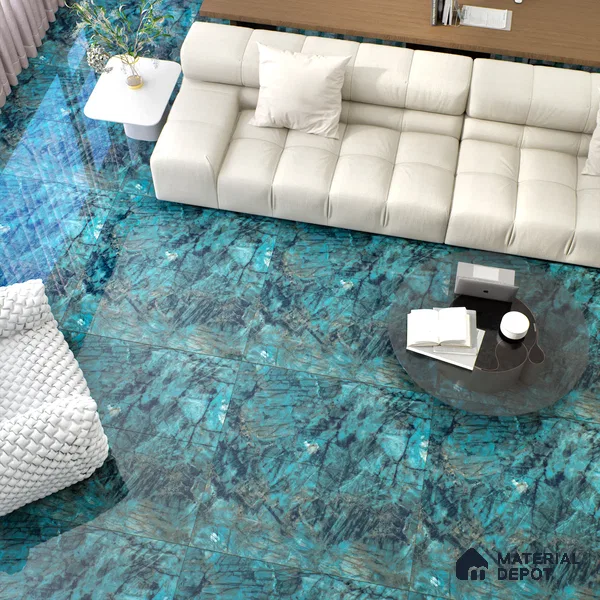 Marble Look Wall Tile TL 06633 Labradorite Jade 4 ft x 2 ft Vitrified High Gloss Finish - 9 mm | (Random 8) | Suitable for Living Room, Bedroom, Bathroom, Kitchen, Office, Elevation & Dining