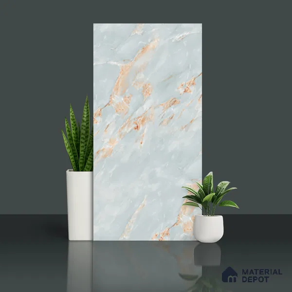 Marble Floor & Wall Tile TL 08540 | Eragon Aqua 4 ft x 2 ft Sugar Matte Finish Porcelain Tile - 9 mm | 3 Random Design | Suitable for Living Room, Bedroom, Bathroom & Kitchen