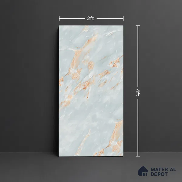 Marble Floor & Wall Tile TL 08540 | Eragon Aqua 4 ft x 2 ft Sugar Matte Finish Porcelain Tile - 9 mm | 3 Random Design | Suitable for Living Room, Bedroom, Bathroom & Kitchen
