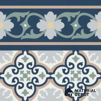 Moroccan Carpet Floor Tile TL 06616 B Florentine Blue Border | 1 ft x 1 ft Ceramic Matte Finish - 9 mm | Suitable for Living Room, Dining Area, Kitchen | Please Expect a Slight Variation of Pattern