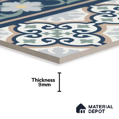 Moroccan Carpet Floor Tile TL 06616 B Florentine Blue Border | 1 ft x 1 ft Ceramic Matte Finish - 9 mm | Suitable for Living Room, Dining Area, Kitchen | Please Expect a Slight Variation of Pattern