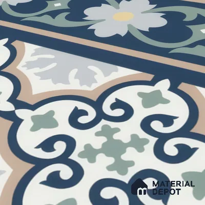 Moroccan Carpet Floor Tile TL 06616 B Florentine Blue Border | 1 ft x 1 ft Ceramic Matte Finish - 9 mm | Suitable for Living Room, Dining Area, Kitchen | Please Expect a Slight Variation of Pattern