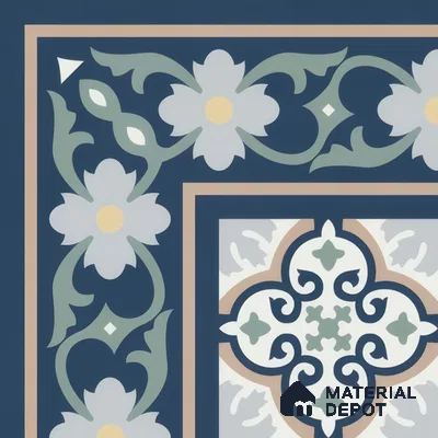 Moroccan Carpet Floor Tile TL 06616 Florentine Blue Corner | 1 ft x 1 ft Ceramic Matte Finish - 9 mm  | Suitable for Living Room, Bedroom, Kitchen | Please Expect a Slight Variation of Pattern (Sample)