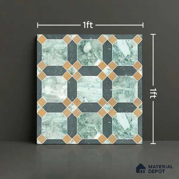 Moroccan Wall & Floor Tile TL 10030 | CRV-77 | 1 ft x 1 ft Matte Finish Ceramic Tile - 10 mm | Suitable for Bathroom, Kitchen, Balcony | Please Expect a Slight Variation of Pattern