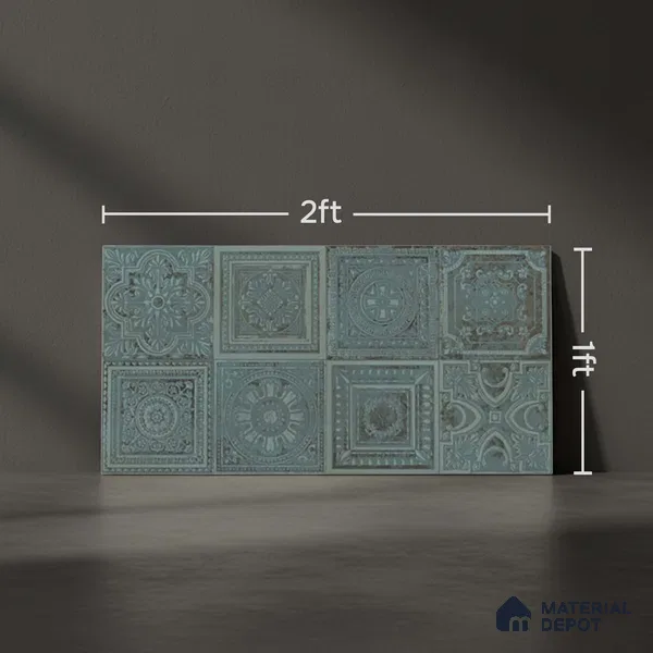 Patterned Wall Tile TL 06531 B G Lux Green Decor 2 ft x 1 ft Ceramic Matte Finish - 8 mm | Suitable for Kitchen, Bathroom & Balcony Walls