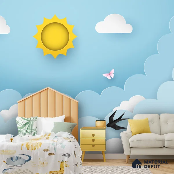 Sunshine Between the Clouds | WP 04072 Canvas Texture Finish Nature Style luxurious Customized size Wallpaper | 250 GSM WP01CNF Paper | (MOQ = 30 Sq. Ft.)