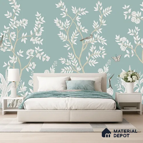 Stillness in Pale Blue Violet Whimsy Floral Art | WP 04121 Canvas Texture Finish Florals Style luxurious Customized size Wallpaper | 250 GSM WP01CNF Paper | (MOQ = 30 Sq. Ft.)